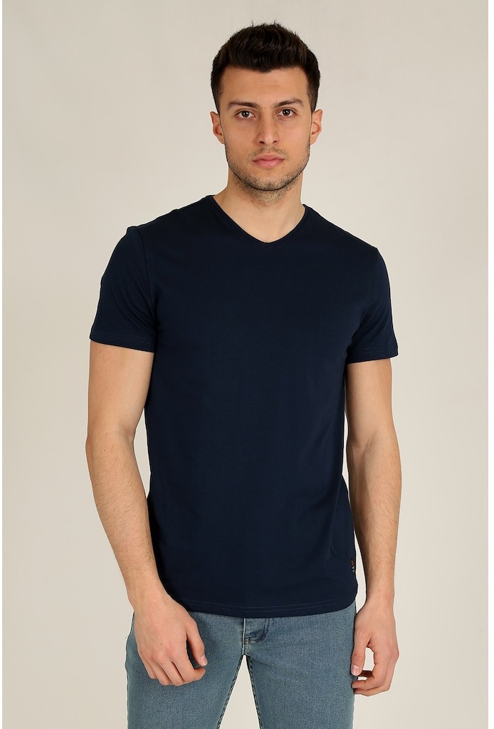Erkek Basic Slim Fit V Yaka Kısa Kollu T-Shirt 21K-3400738-1 Laci