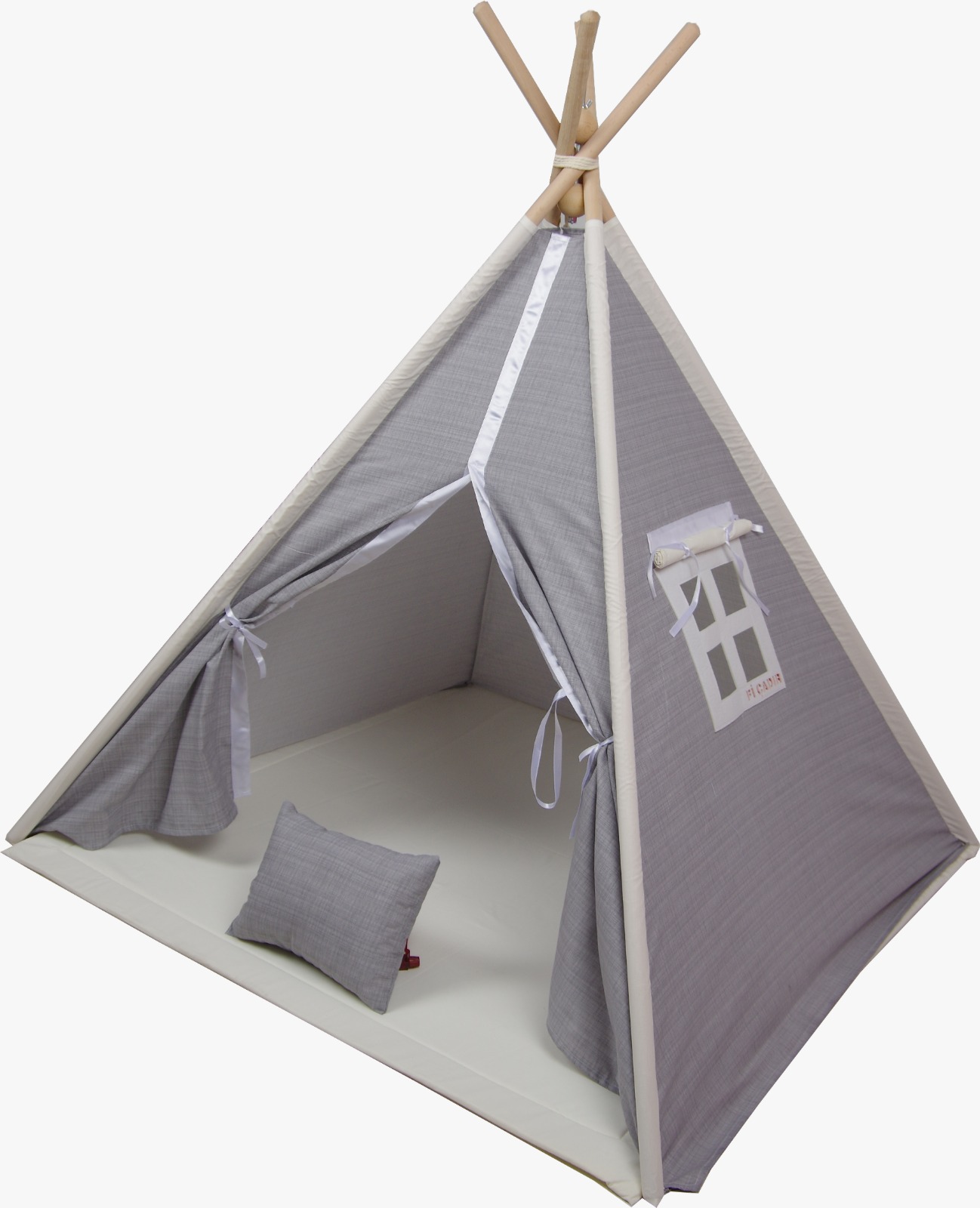 Fi Çadır Premium Oyun Çadırı Ahşap İskeletli Pamuklu Kumaş Gri