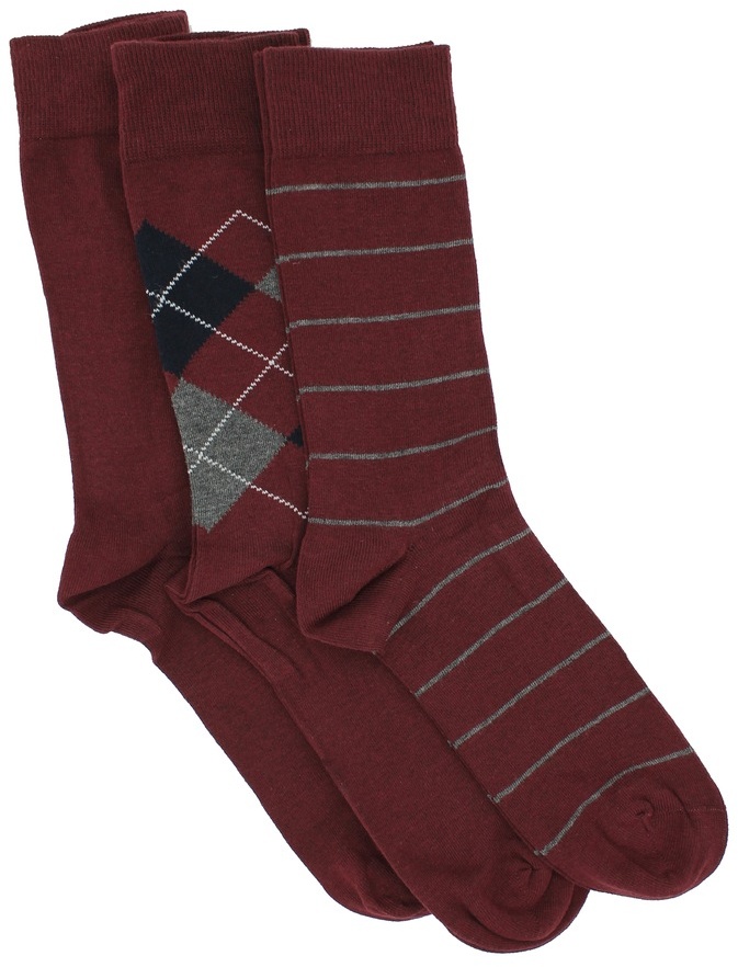 3'Lü Paket Klasik Desenli Bordo Erkek Çorap Bordo