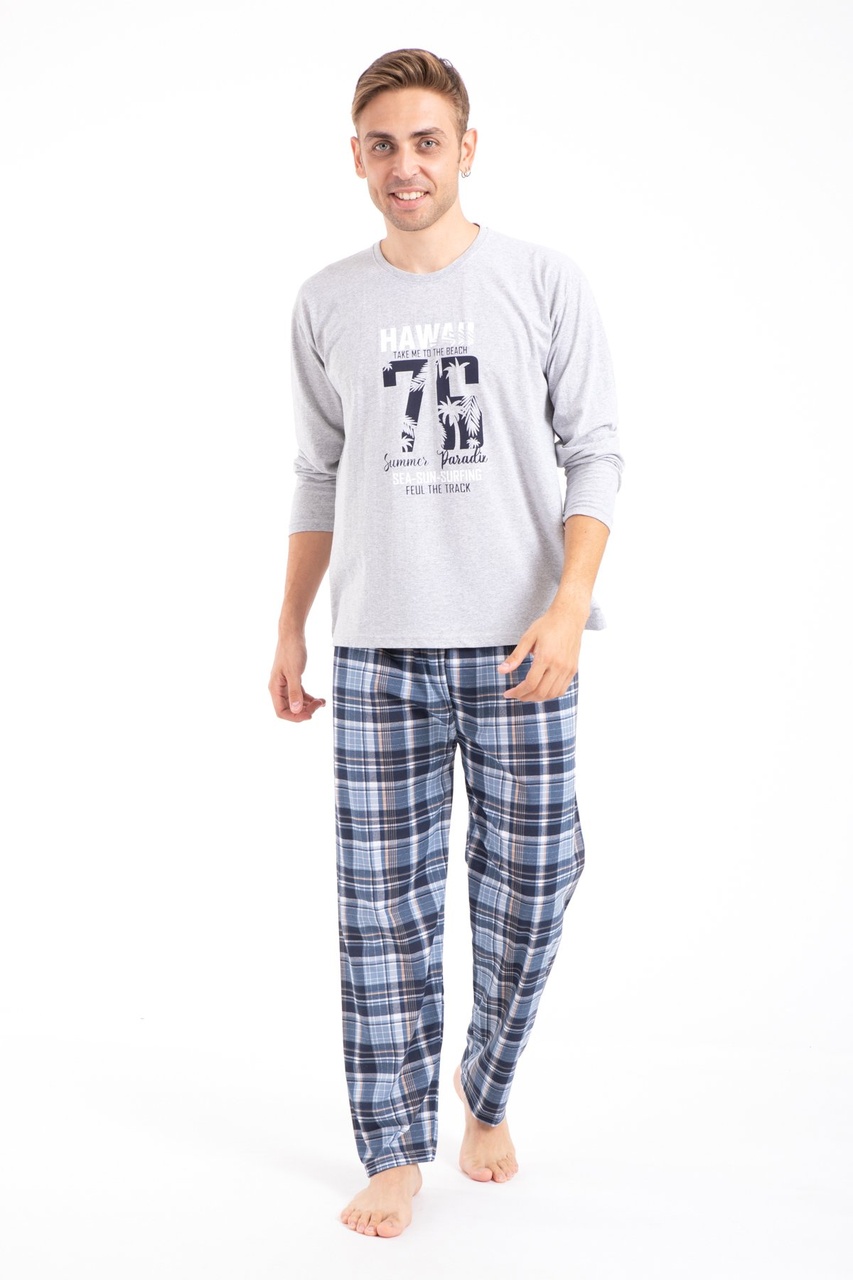 Tampap 2170 Baskılı Uzun Kol Erkek Pijama Takımı Gri