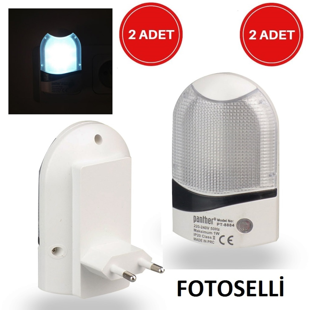 2 Adet Fotoselli Gece Lambası Sensörlü Led Lamba Otomatik Yanan