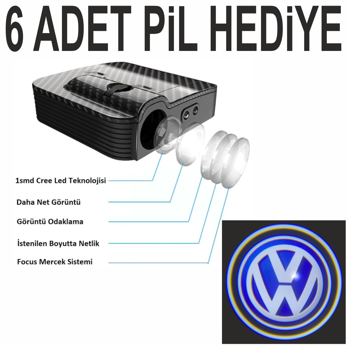 Volkswagen Kapı Altı Led Logo Mesafe Sensörlü Pilli Yapıştırmalı