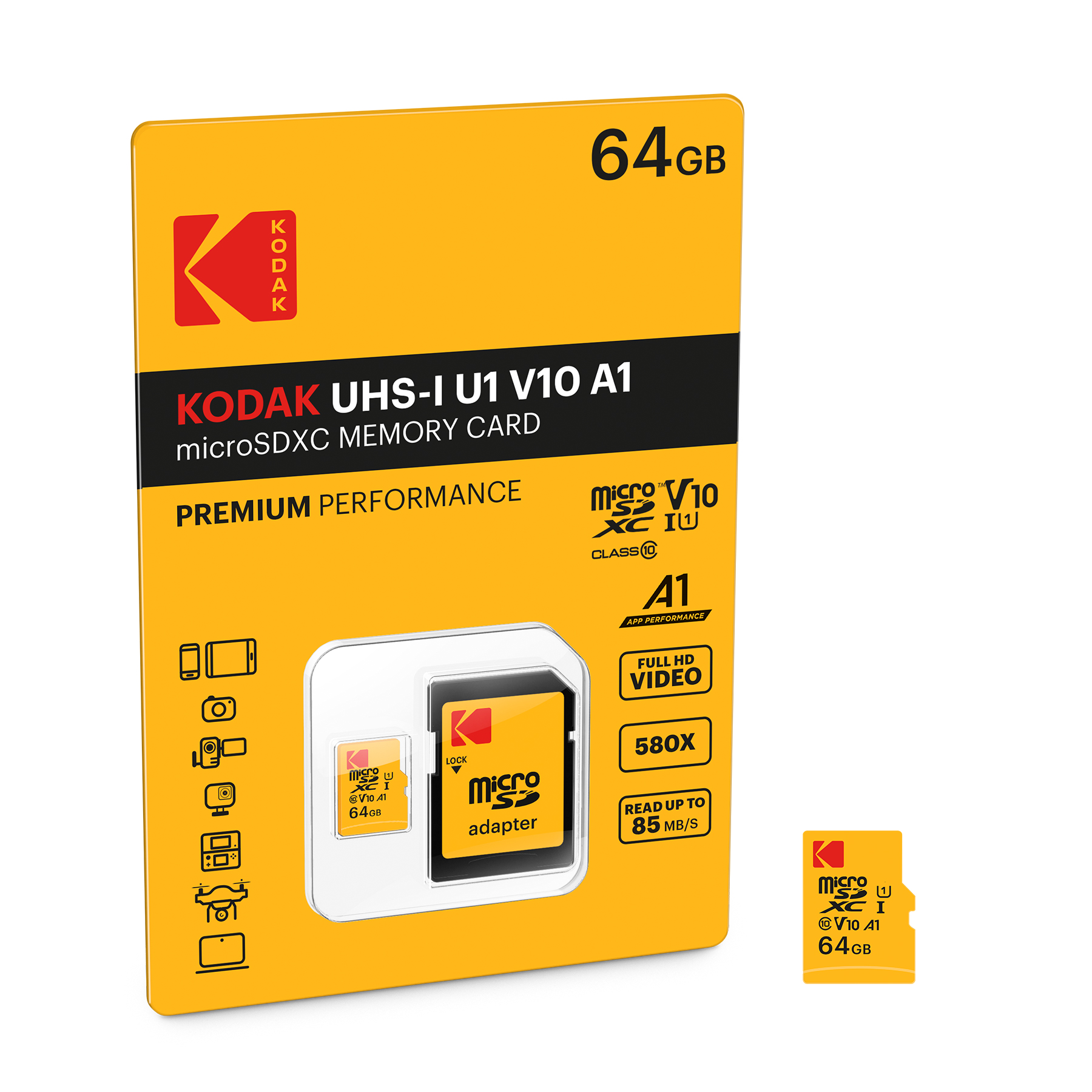 Kodak Micro Sd 64Gb Uhs-I U1 V10 A1 Premium Hafıza Kartı
