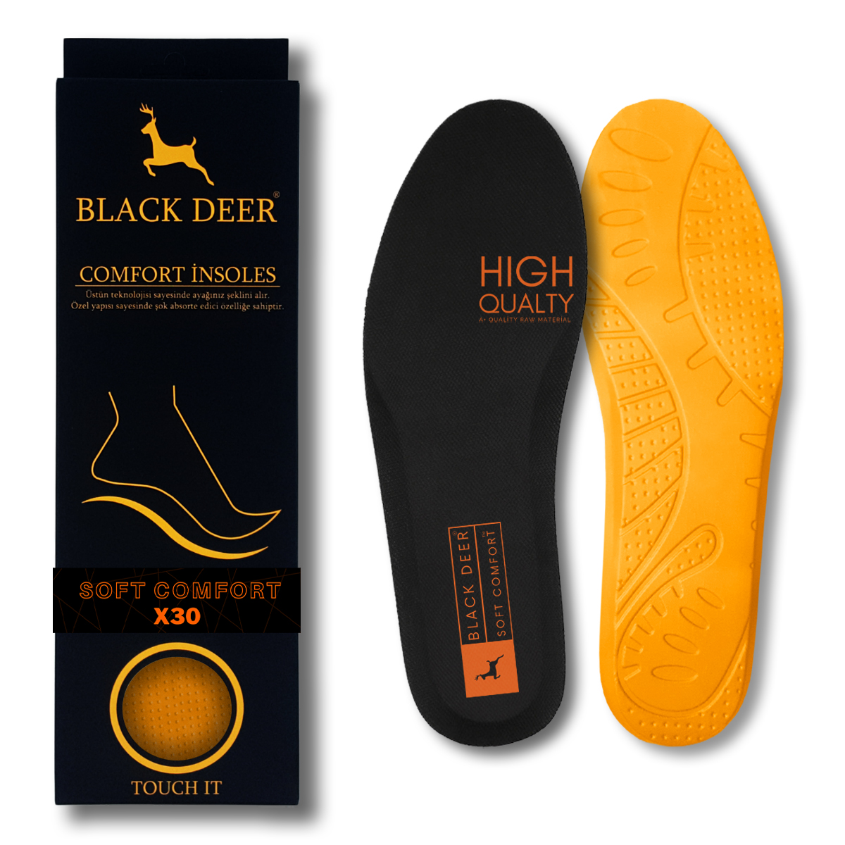 Black Deer Hyper Boost X30 Soft Comfort Siyah-Turuncu Ortopedik Tabanlık