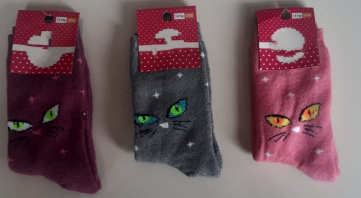 Kedi Desenli Kız Çocuk Havlu Çorap 3 'LÜ