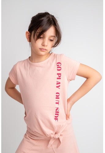 Zeyland Kız Çocuk Pudra Go Play Baskılı Ve Bağlamalı T-Shirt (4-12Yaş)