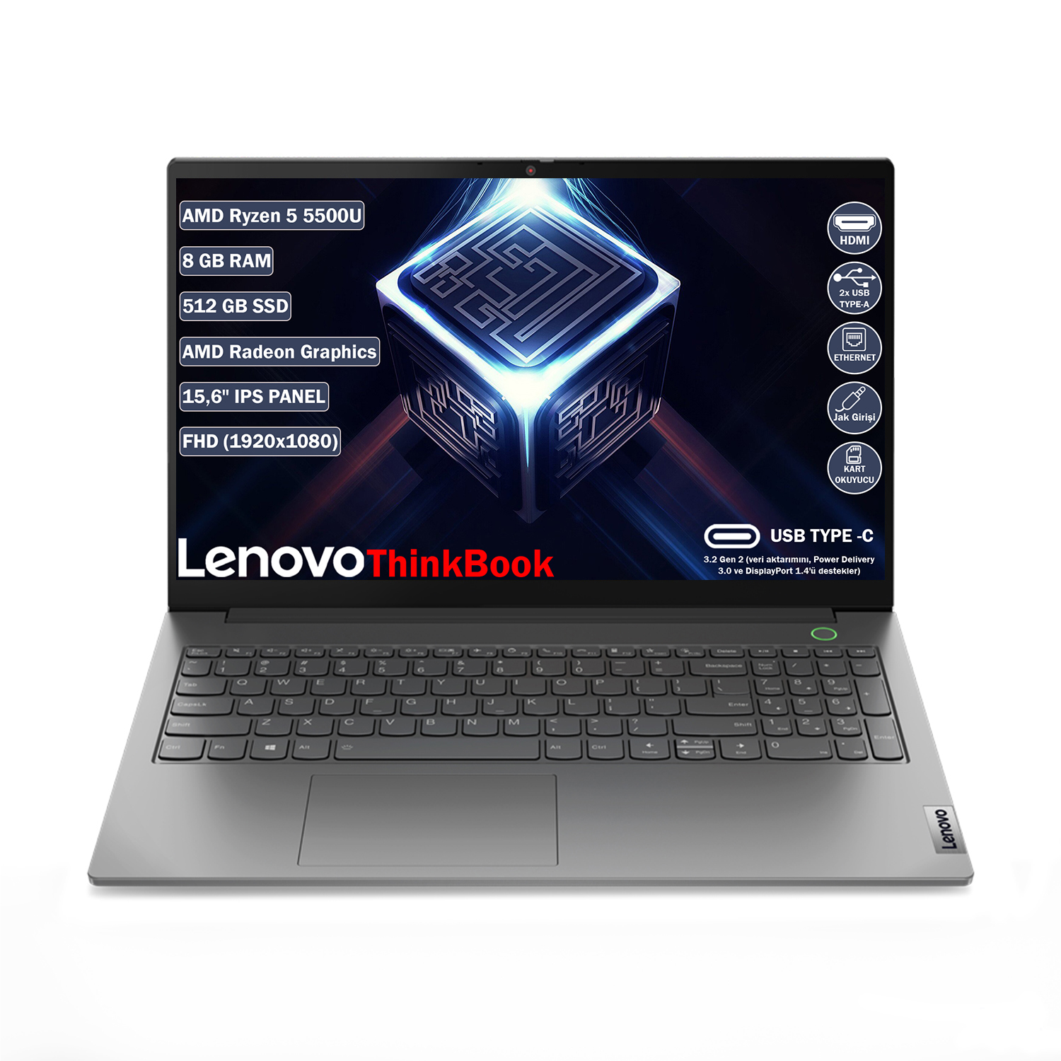 Lenovo ThinkBook 15 G3 ACL 21A40039TX R5-5500U 8 GB 512 GB SSD 15.6" Dos FHD Dizüstü Bilgisayar