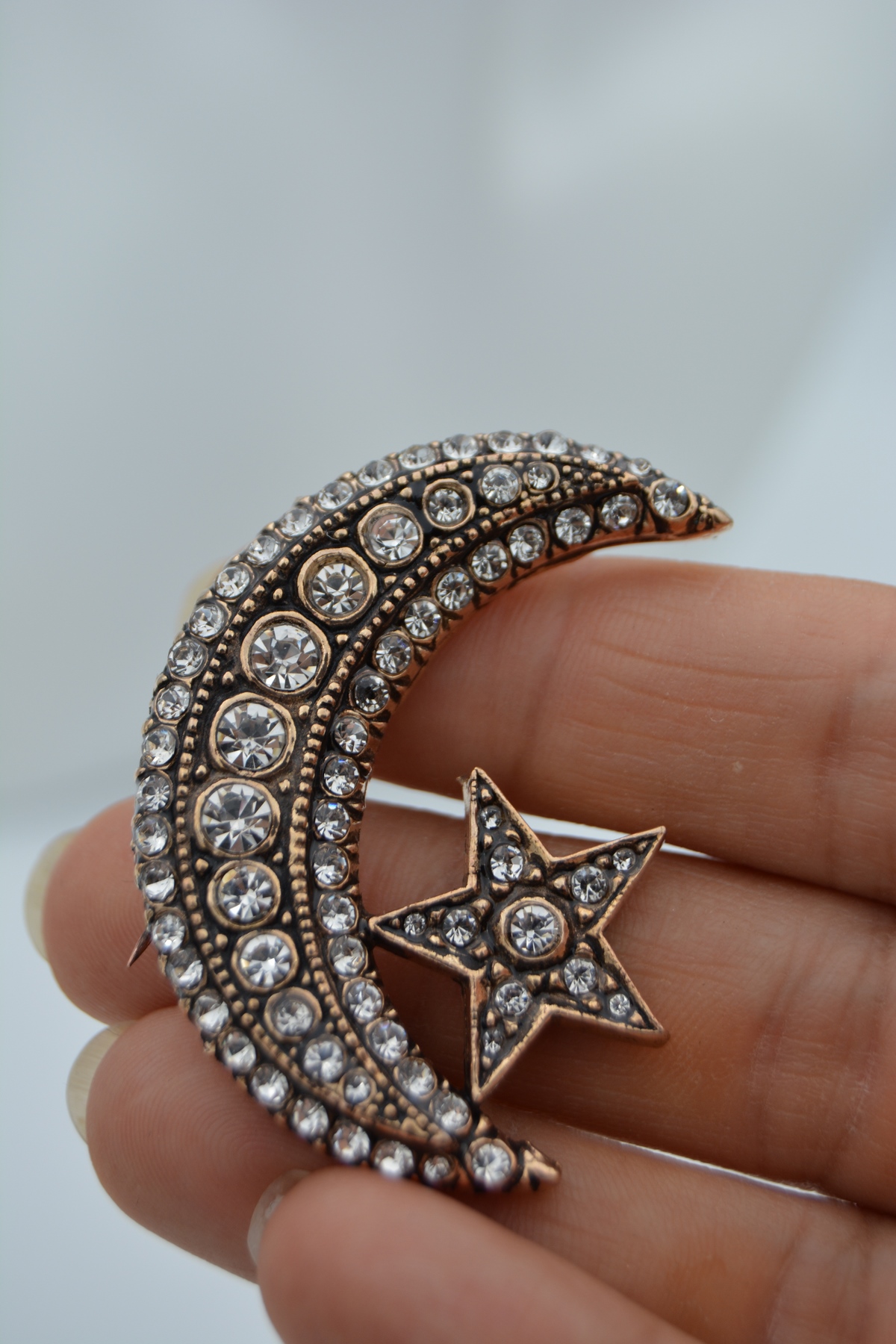 Stoneage Jewellery Zirkon Taşlı Ay Yıldız Broş Yaka İğnesi