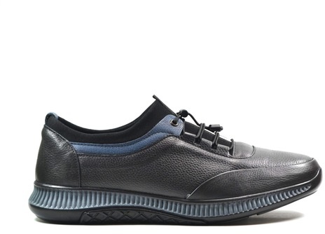 Onlo 150 Hakiki Deri Siyah Lastik Bağlı Casual Erkek Ayakkabı