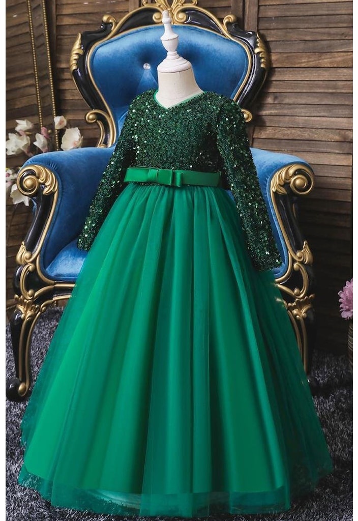 Masaldunyasi Yeşil Zara Payetli Kız Çocuk Abiye - Elbise