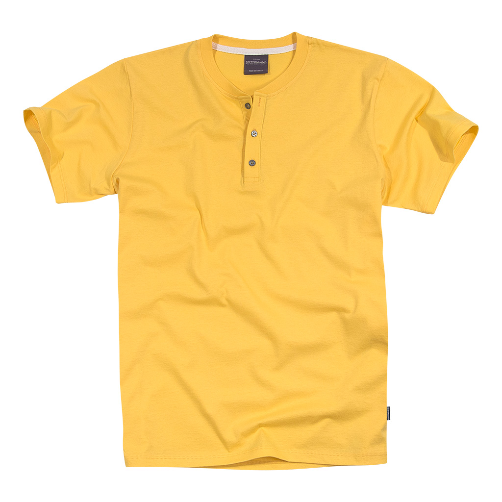 Cottonland ROWAN Erkek Penye Kısa Kollu Düğmeli T-Shirt SARI