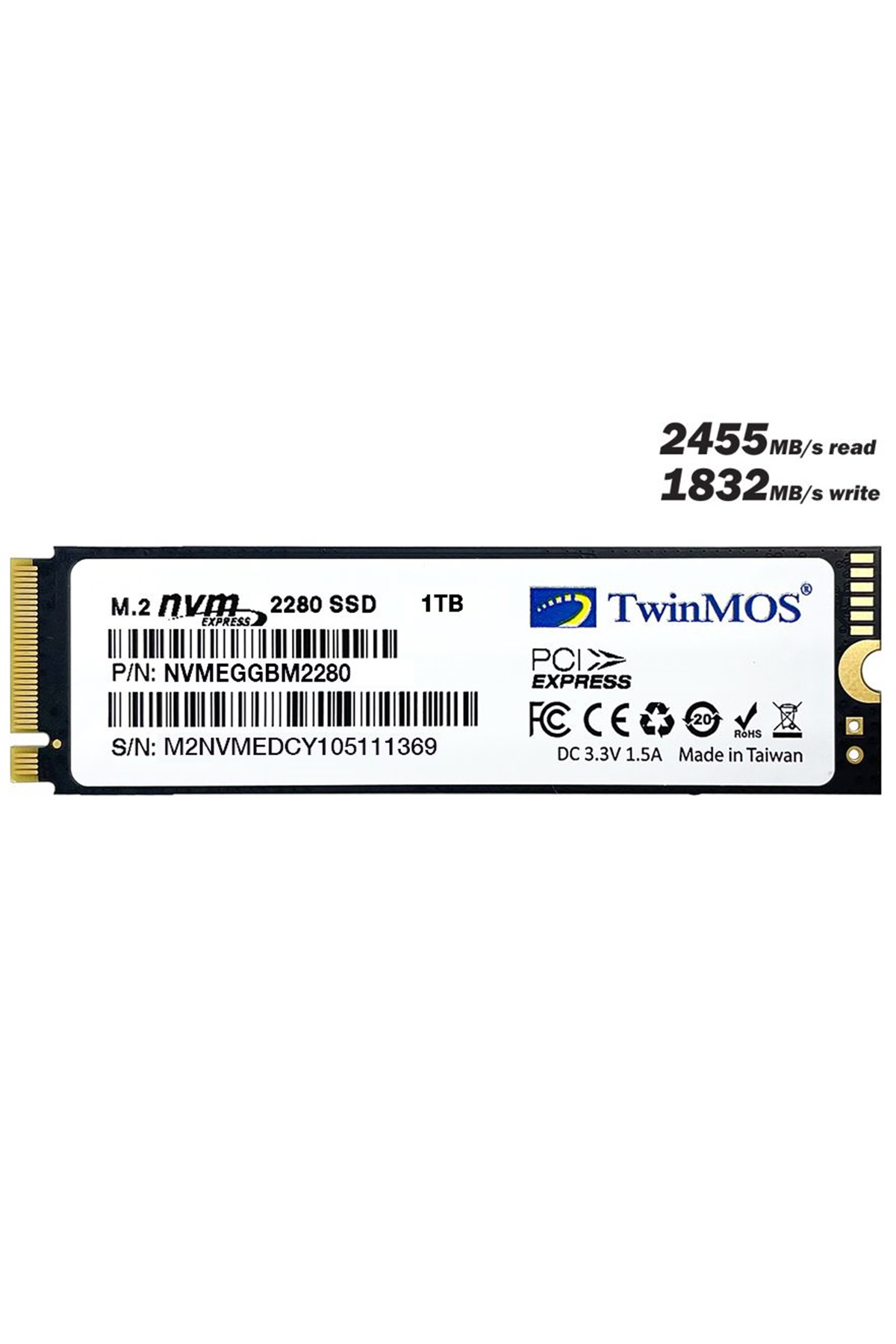 Twinmos NVMEGGBM2280 1 TB 2455/1832 MB/S NVMe M.2 SSD