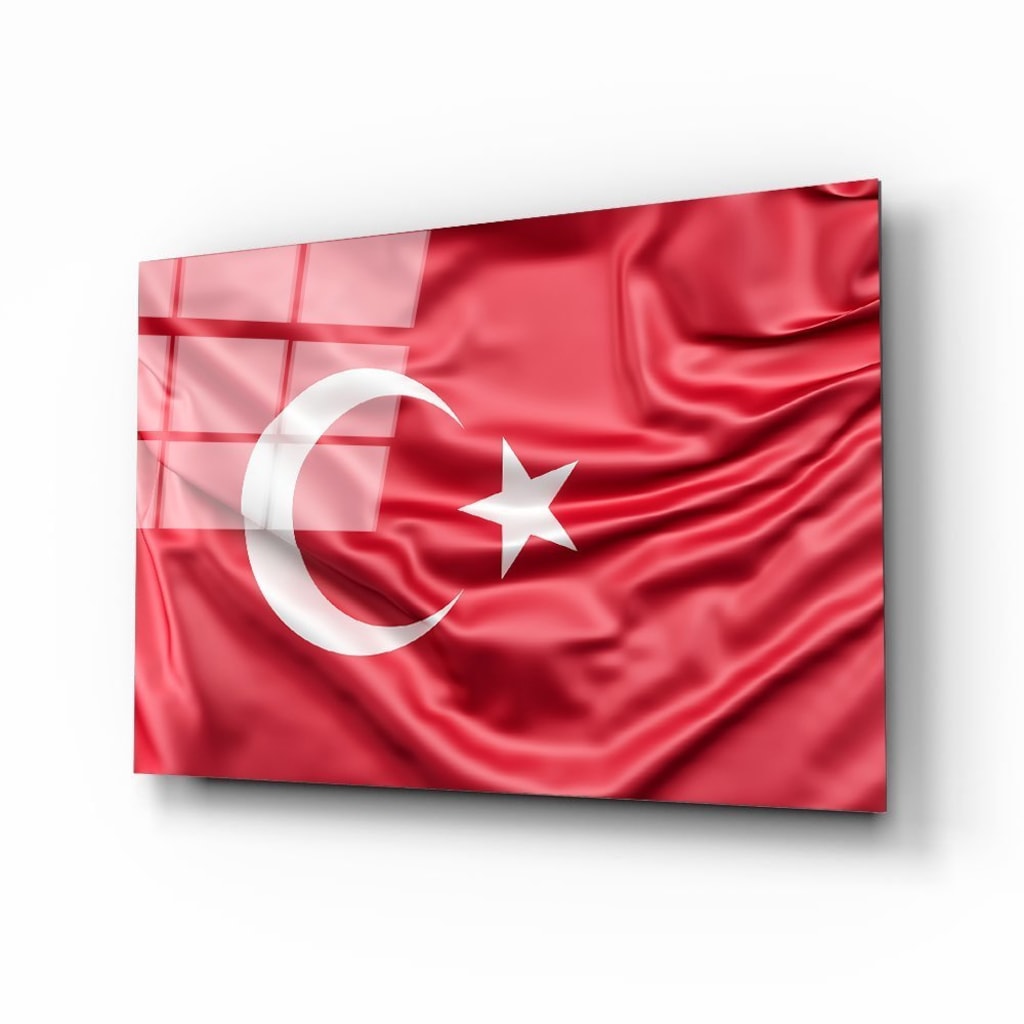 Türk Bayrağı Kırmızı Uv Baskılı Cam Tablo 4 Mm Dayanıklı Temperli