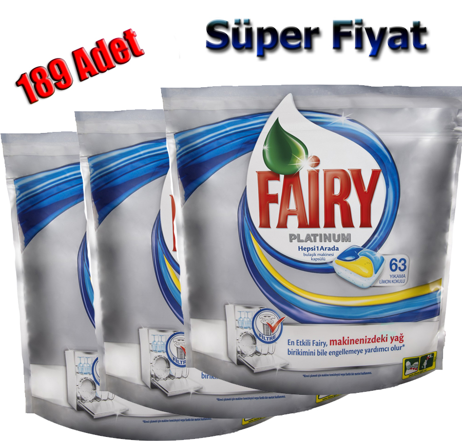Fairy Platinum 63 yıkama Limon 3 adet toplam 189 yıkama