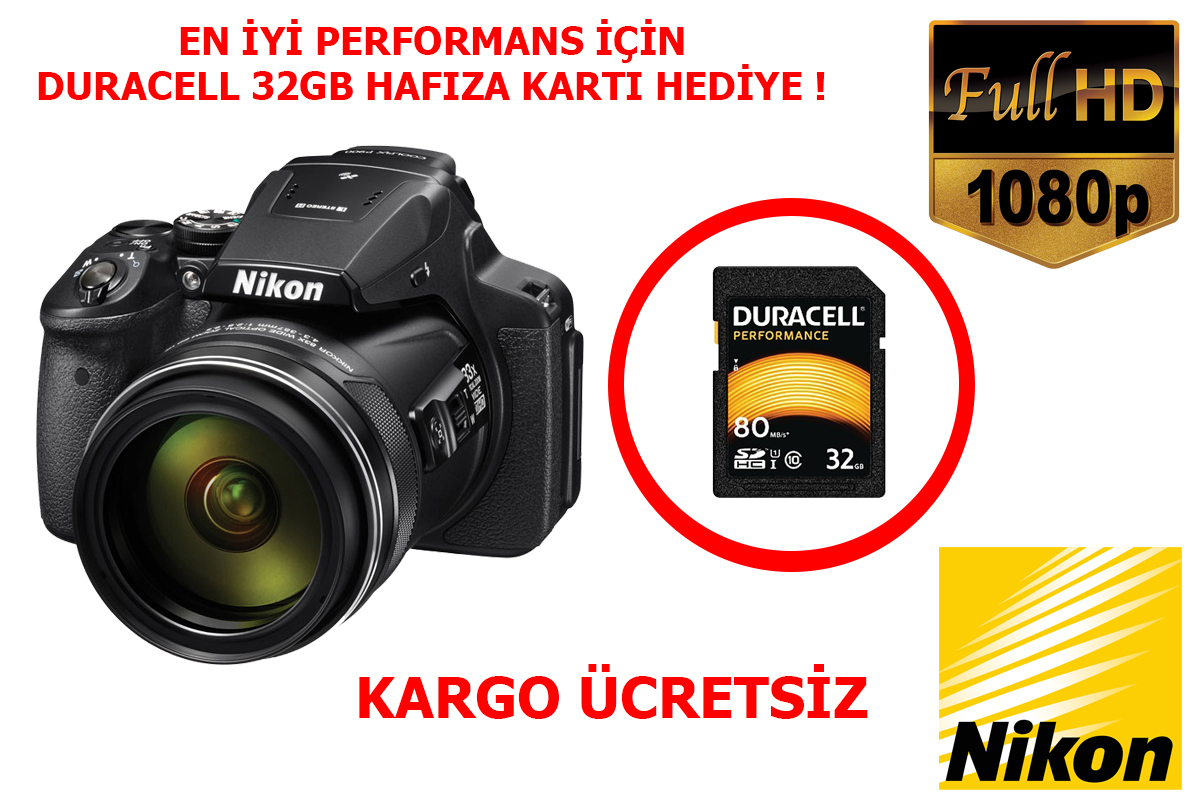 Nikon Coolpix P900 83x Optik Zoom + 32 GB Hafıza Kartı