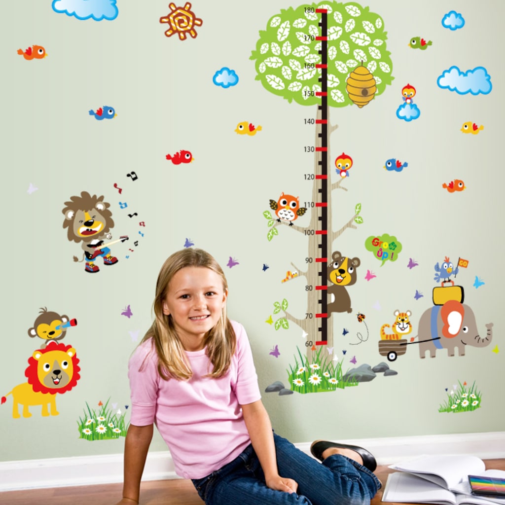 Renkli Hayvanlar Ve Ağaç Boy Ölçer Çocuk Odası Duvar Dekorasyonu