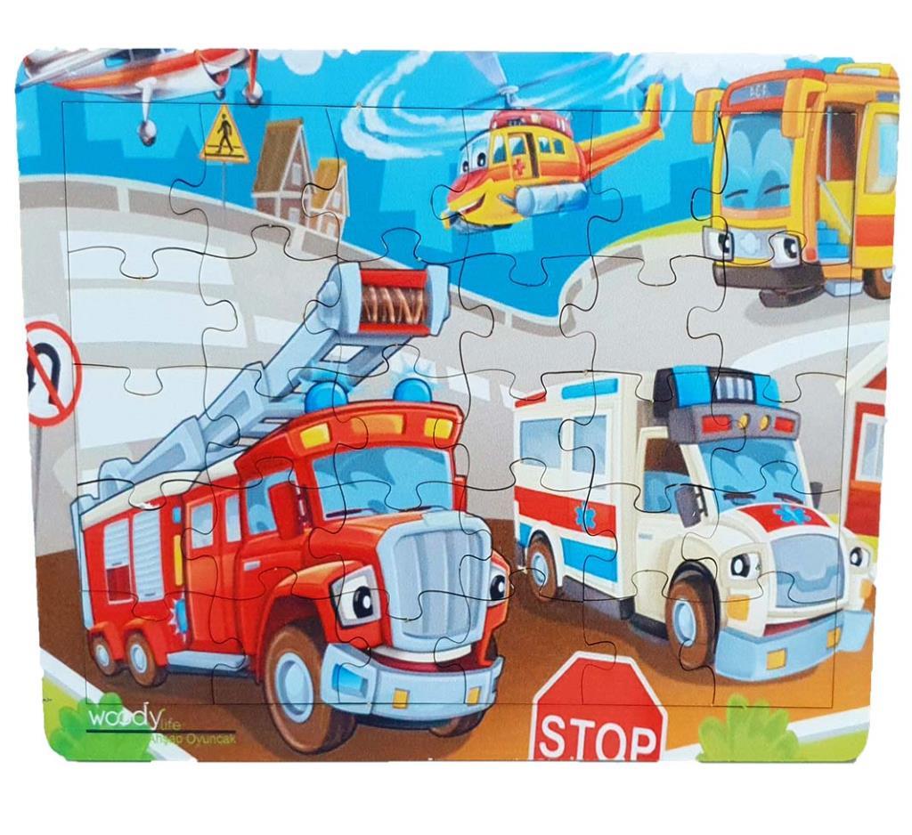 Woodylife İtfaye Ambulans 30 Ahşap Puzzle Yapboz Eğitici Çocuk Oy