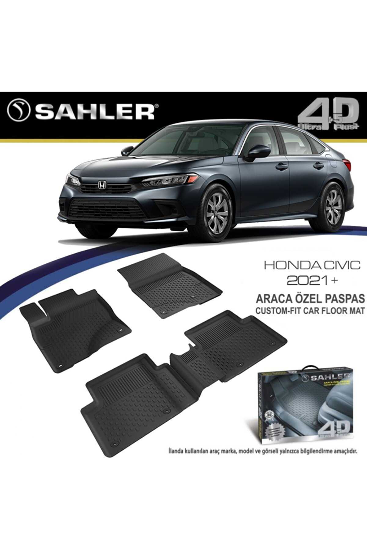 Honda Civic 2021 + Sahler 4.5D Havuzlu Paspas Siyah