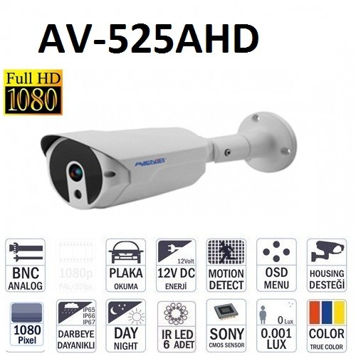 Av-525 Ahd 2.4 Mp. 2 Mp. 1080P Güvenlik Kamerası Renkli İç/Dış Me
