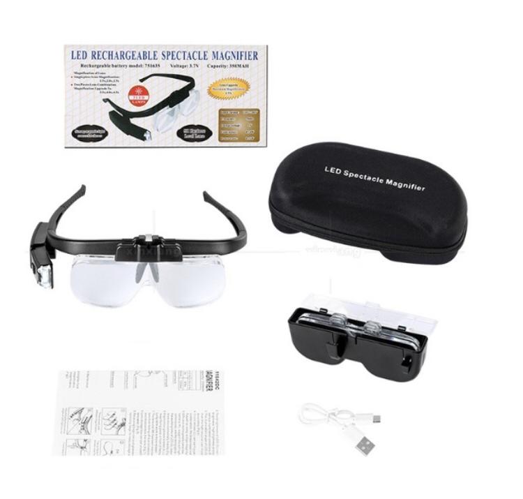 Şarjlı Gözlük Tip Büyüteç Mercek Lup Lensleriyle Taşıma Çantalı