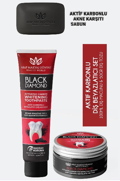 Arap Makyaj Dünyası Black Diamond Beyazlatıcı Diş Tozu 500 G + Diş Macunu 100 ML + Sabun