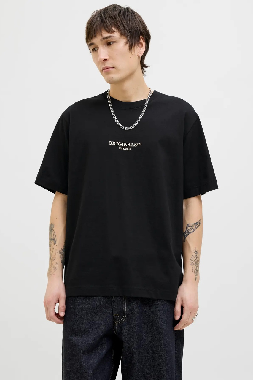 Jack & Jones Erkek Jorıslıngton Bisiklet Yaka Kısa Kollu %100 Pamuk T-shirt 12273157 Siyah Siyah