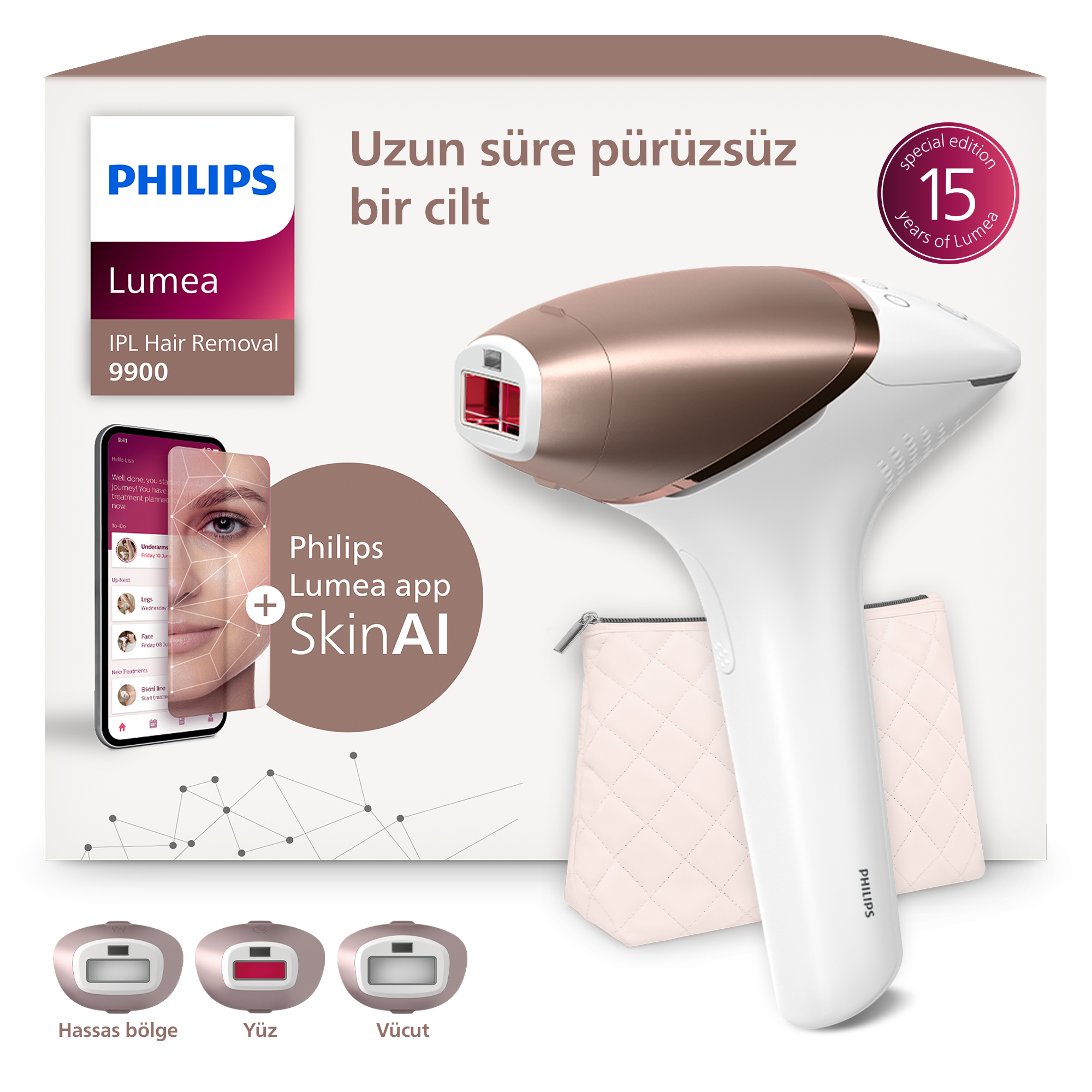 Philips Lumea 9900 Serisi BRI953/01 IPL Tüy Alma, Skin AI Uygulama, Vücut, Yüz ve Bikini,3 Başlık, Çanta ürün görseli