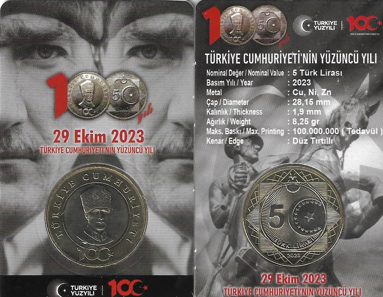 Emir Collection 2023 Cumhuriyet'in 100.Yılı Tedavül Hatıra 5 Lira Özel Kitinde ÇİL