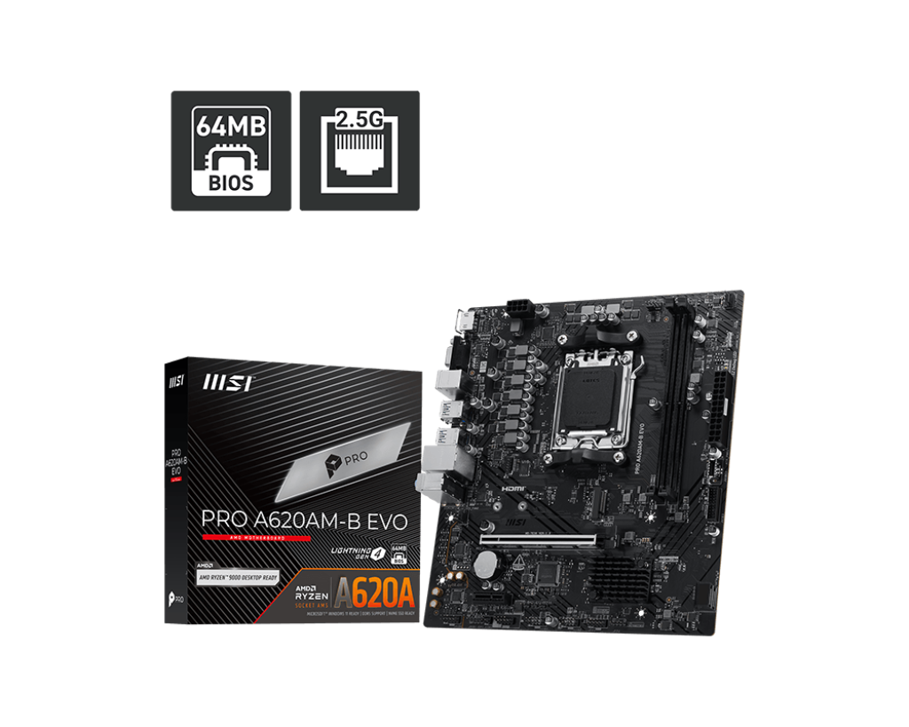 Msı Pro A620am-b Evo Am5 Ddr5 6800mhz Oc Argb Hdmı Vga M.2 Usb3.2 Jargb V2 Matx