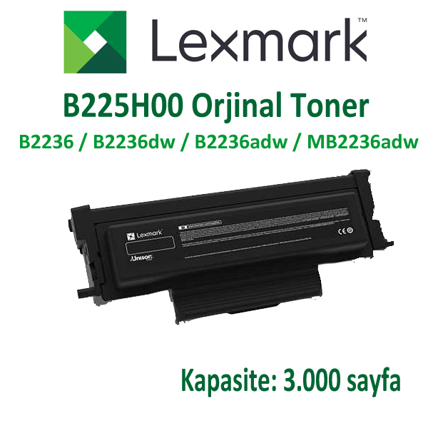 Lexmark B2236 / Mb2236 B225H00 Yüksek K.Orj.Toner 3.000 Syf Siyah