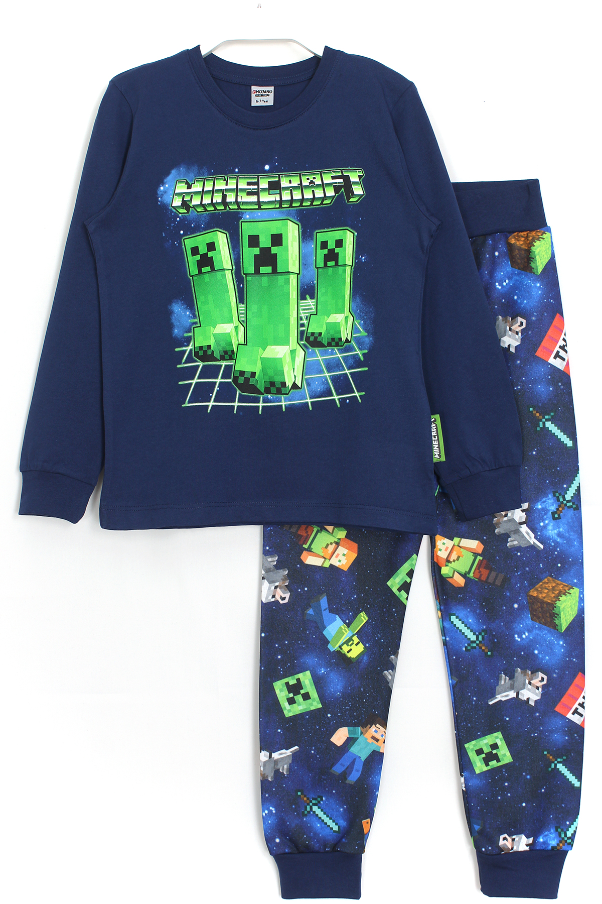 3D Minecraft Baskılı Erkek Çocuk Pijama Takımı Lacivert
