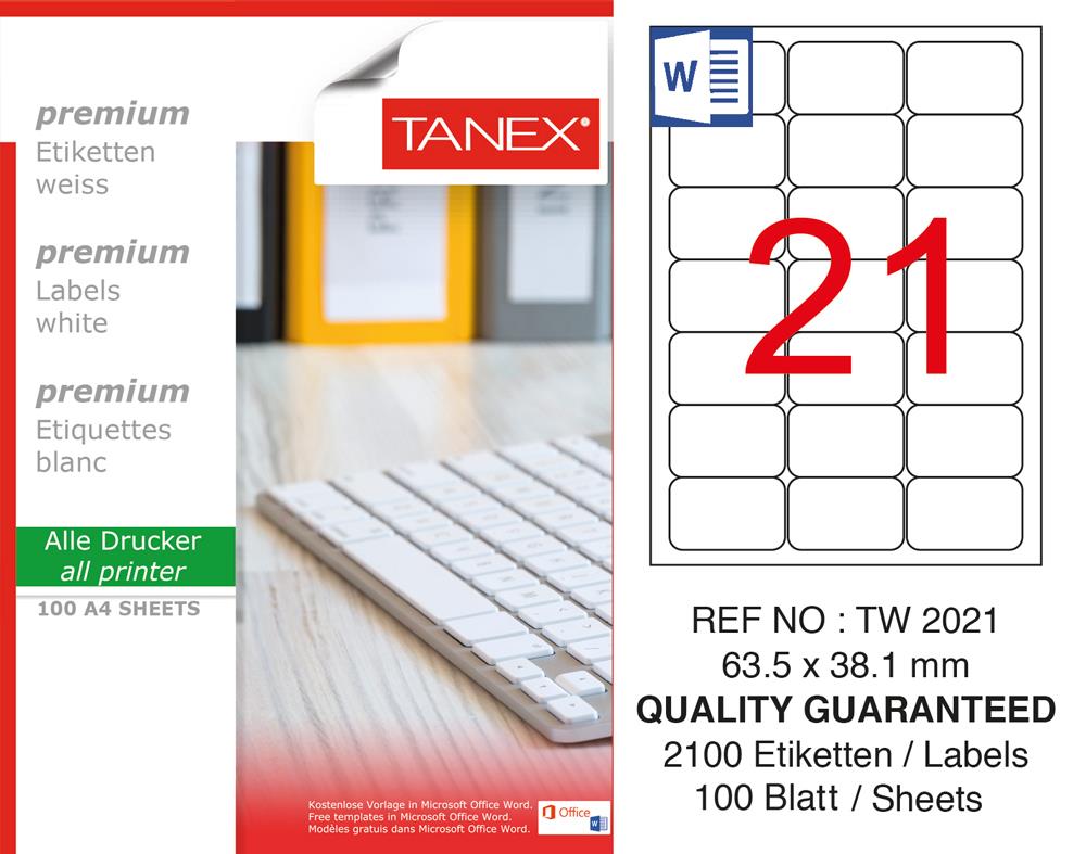 Tanex Tw-2021 Beyaz Etiket 63.5 MM X 38.1 MM