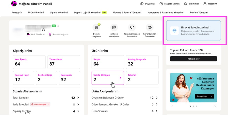 Mikro ihracat yeniden açma talebi detay ekranı