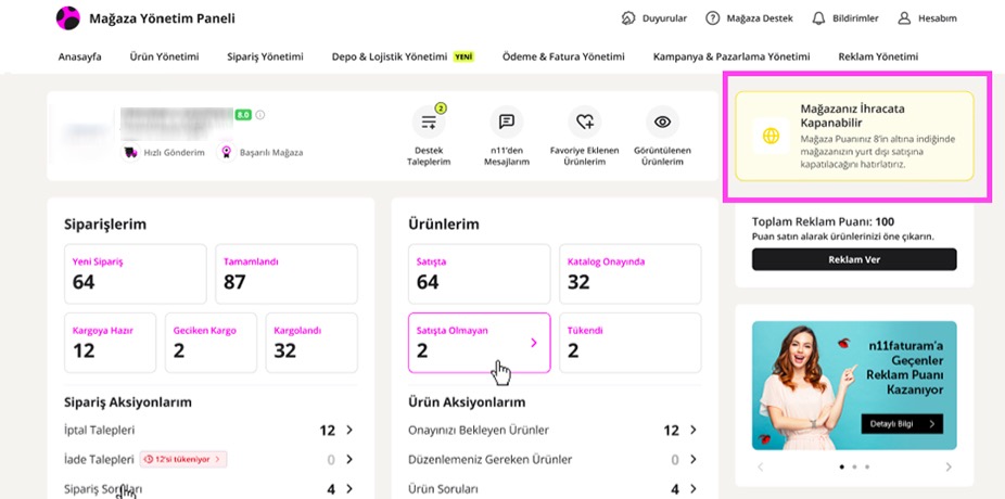 Mağaza puanı ve mikro ihracat uygunluk bilgisi