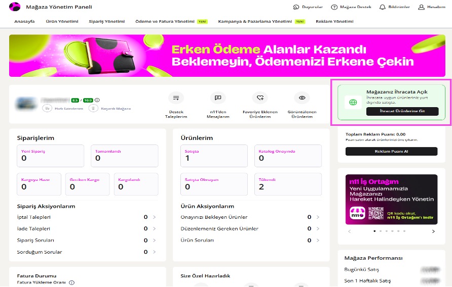 Mikro ihracat onay süresini açıklayan Satıcı Ofisi ekranı