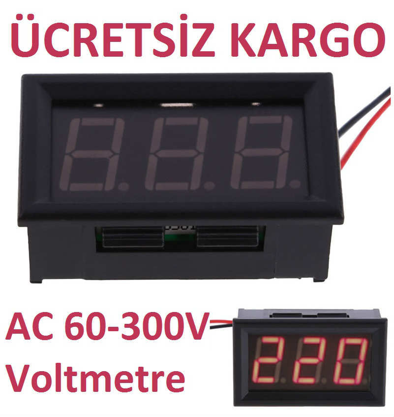 Dijital AC Voltmetre 60-300V + Ücretsiz Kargo