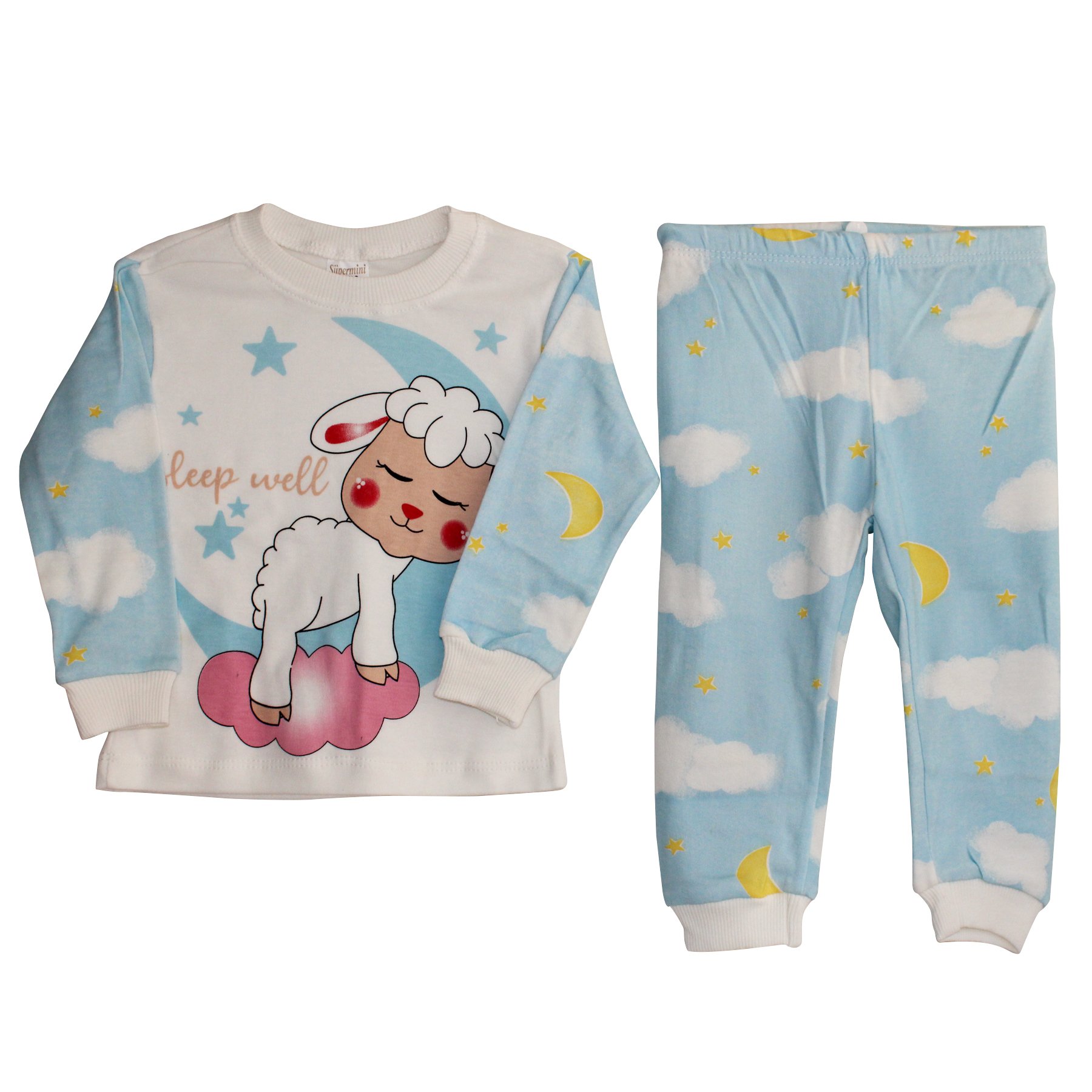 Uykucu Kuzu Yıldızlı Aylı 2'li Erkek Pijama Takımı