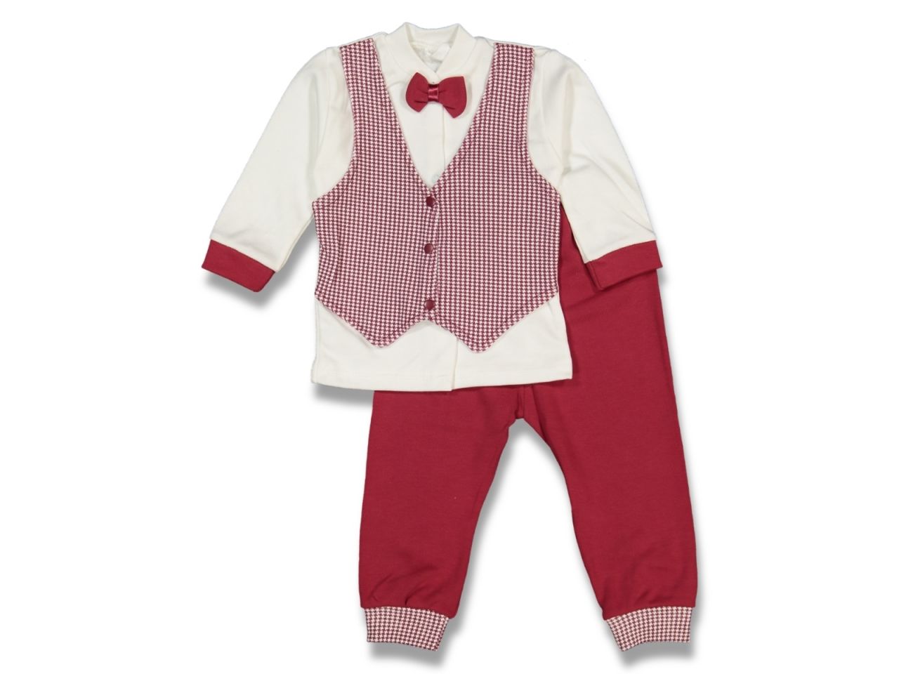Yelekli Papyonlu Kare Desenli Erkek Bebek Takım Elbise