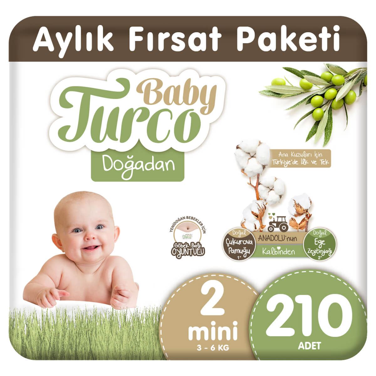 Baby Turco Doğadan Bebek Bezi 2 Numara Mini Aylık Fırsat Paketi 210 Adet