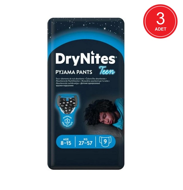Drynites Erkek Emici Gece Külodu 27-57 KG 8-15 Yaş 3 x 9 Adet
