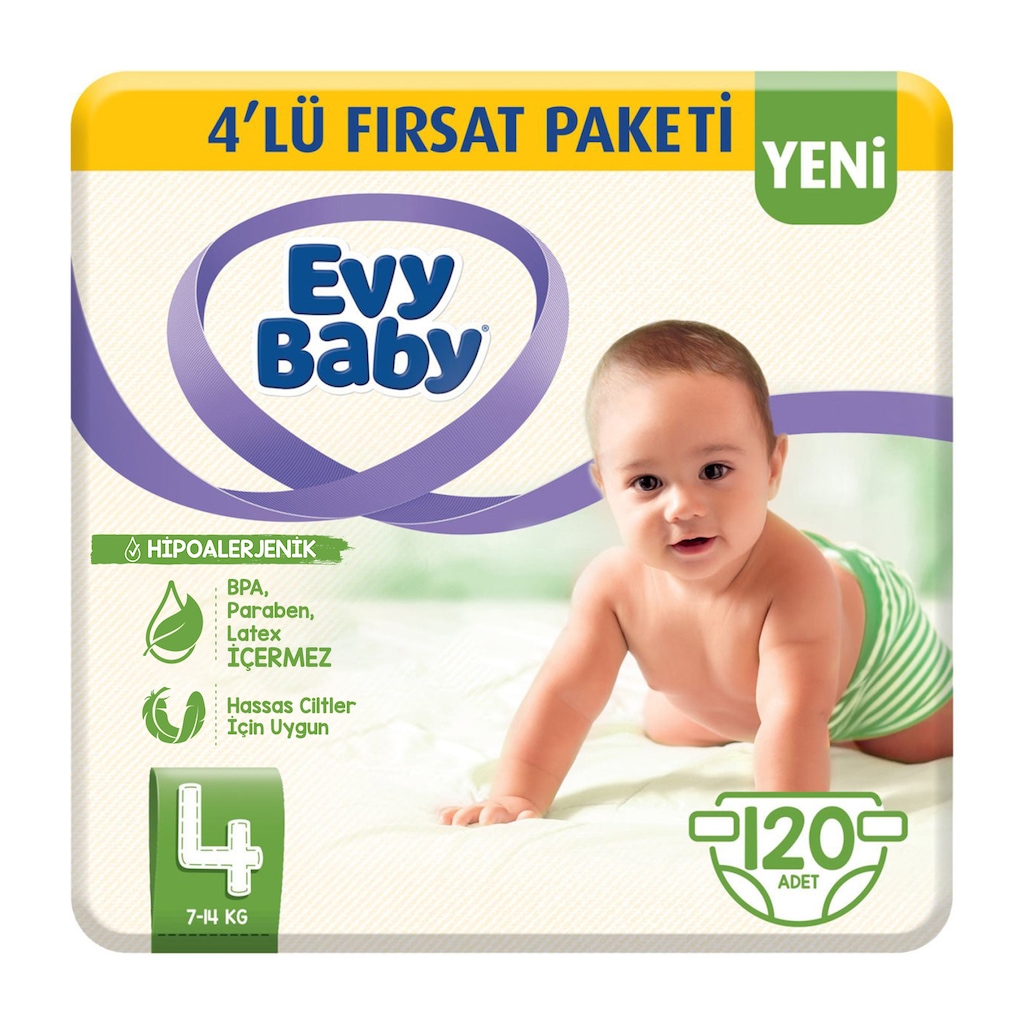 Evy Baby Bebek Bezi 4 Numara Maxi 4'lü Fırsat Paketi 120 Adet