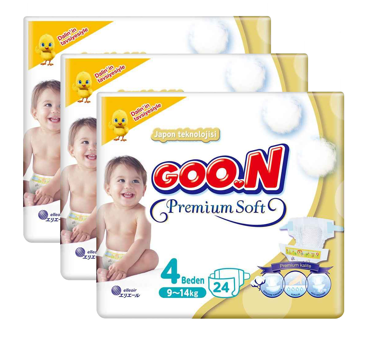 Goon Bebek Bezi Premium Soft 4 Beden Ekonomik Paket 3X24 Adet