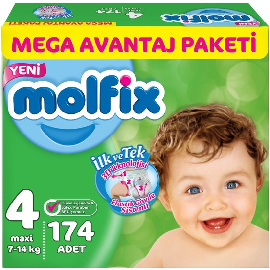 Molfix 3D Maxi 4 Beden 174 Adet Mega Avantaj Paket