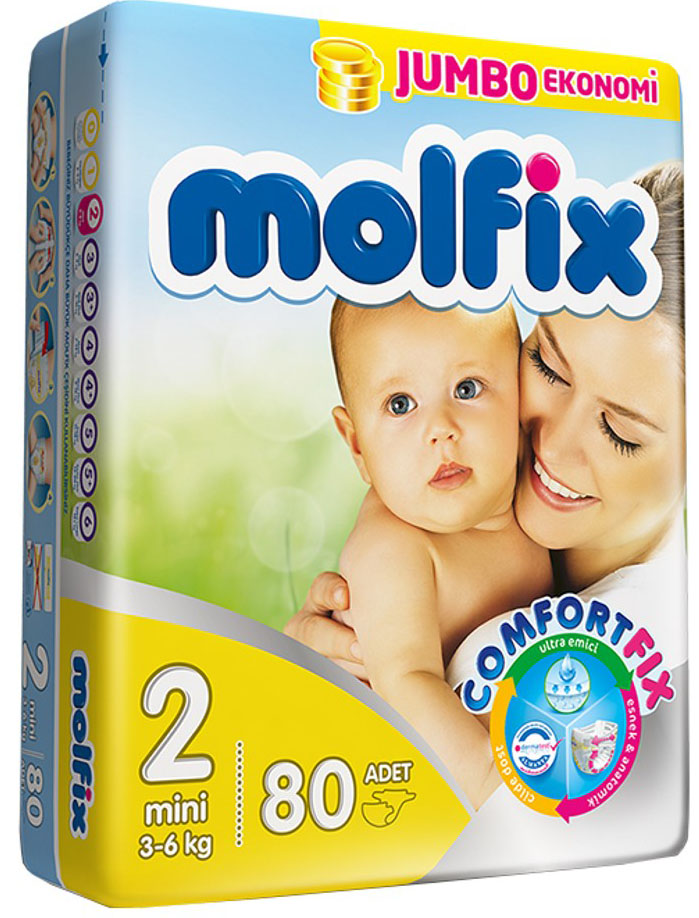 MOLFIX Jumbo Paket Mini 2 Beden 80 Adet Comfortfix Bebek Bezi