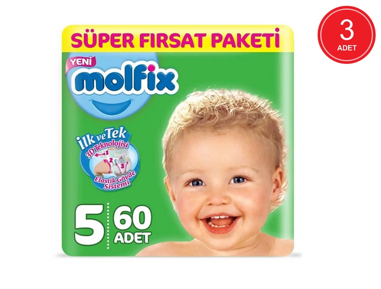 Molfix Süper Fırsat Paketi Bantlı Bebek Bezi 11-18 KG 5 Beden 3 x 60 Adet