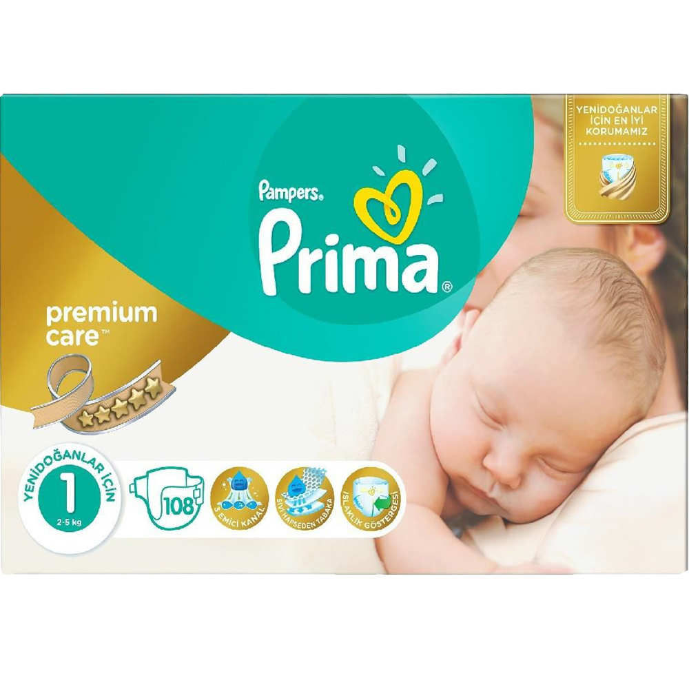 Prima Bebek Bezi Premium Care 1 Beden Yenidoğan  Paket 108 Adet