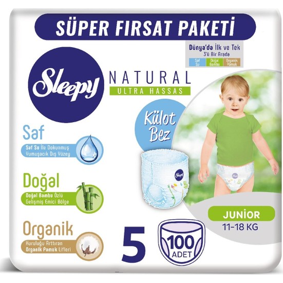 Sleepy Natural Mega Paket Junior 5 Beden Külot Bez 100 Adet