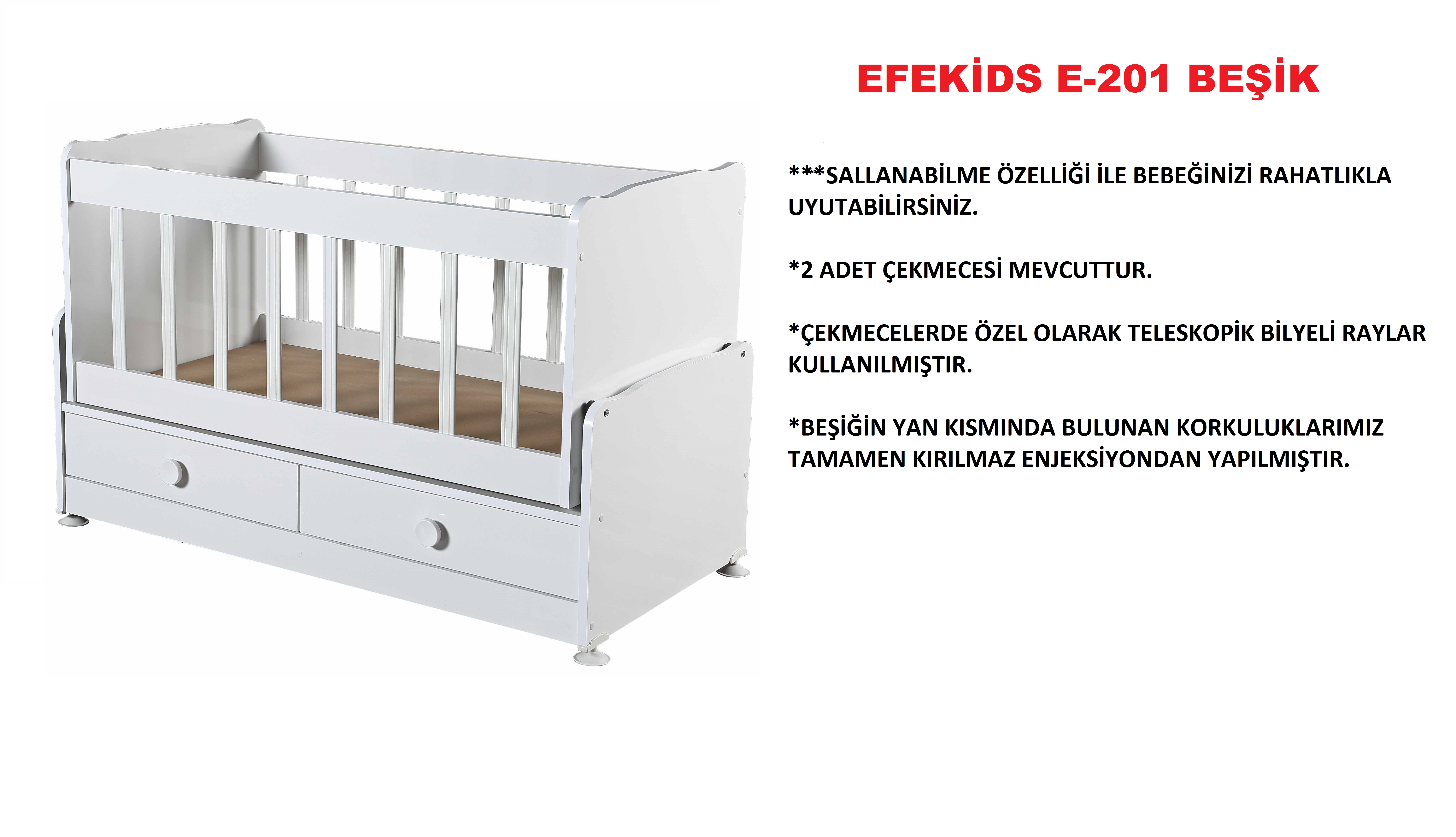 Beşik Ahşap Bebek Beşiği Çekmeceli Sallanır Anne Yanı E