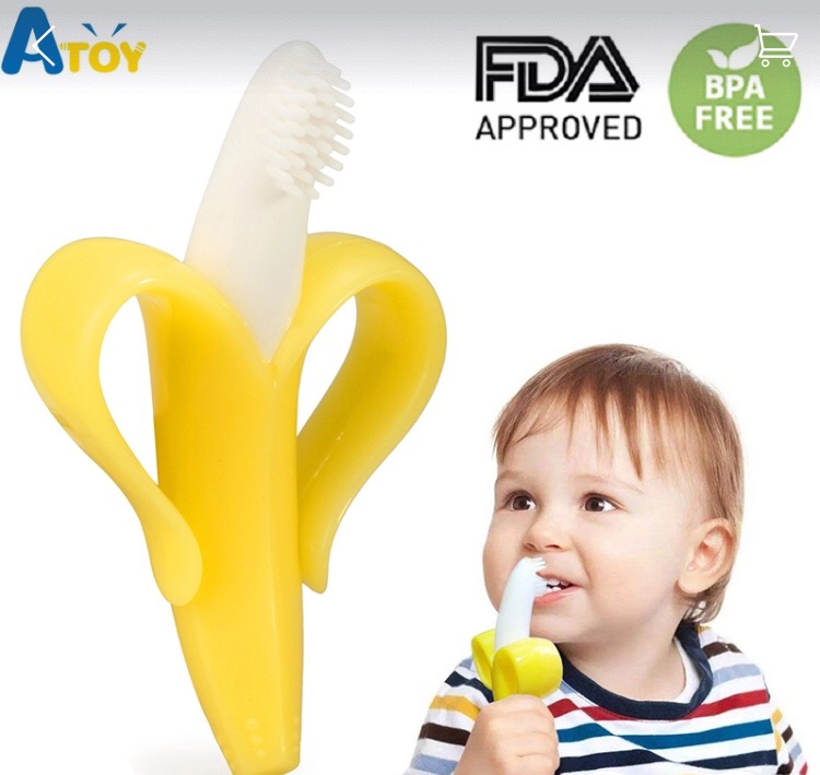 FDA Onaylı,Güvenli Bebek Diş Kaşıyıcı,Diş Fırçası,Muz Figürlü