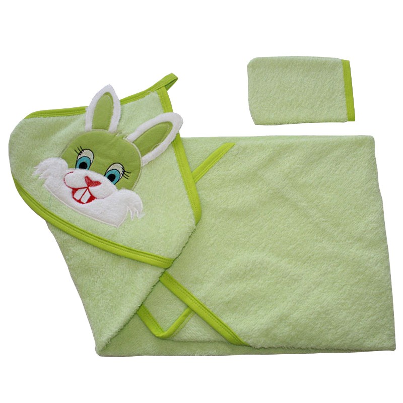 Tavşan Kulaklı Yeşil Bebek Banyo Havlusu